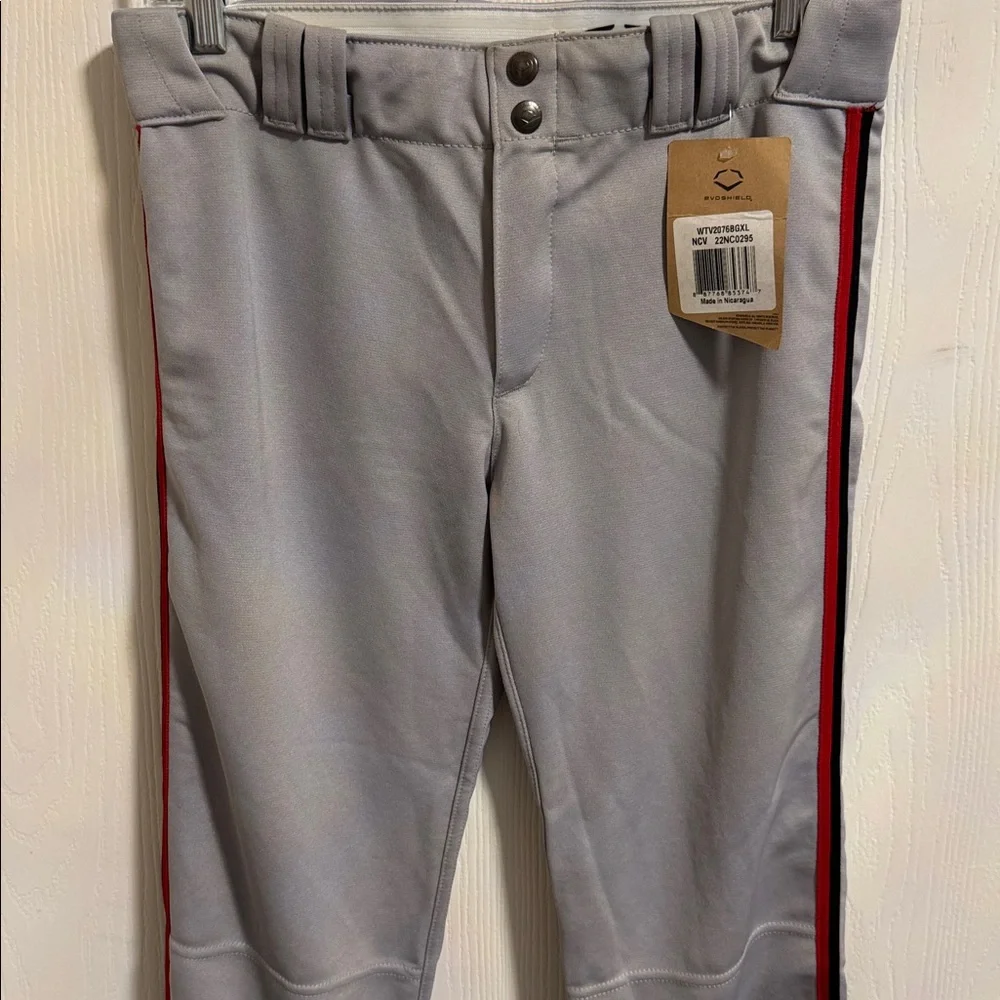 NWT Evoshield Boys Youth‎ Large Gray Baseball Pants Full Length Red Black Piping